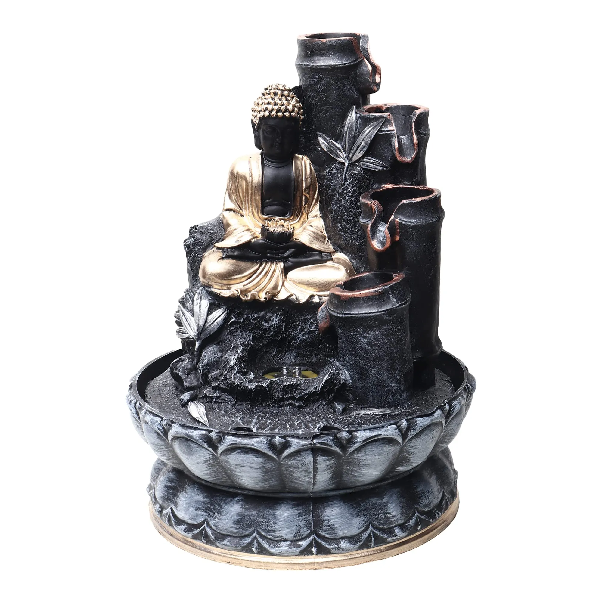 VIVARS Polyresin Table Top Indoor Outdoor Water Fountain with LED Lights for Home Decor Decoration Showpiece Gift Gifting Items Buddha Fountain